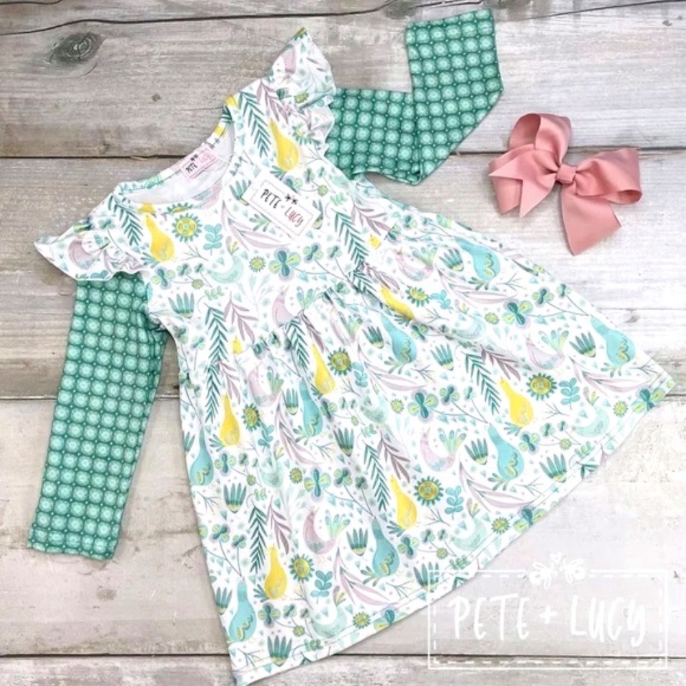 PETE+LUCY | Girls Floral Birds Long-Sleeve Dress